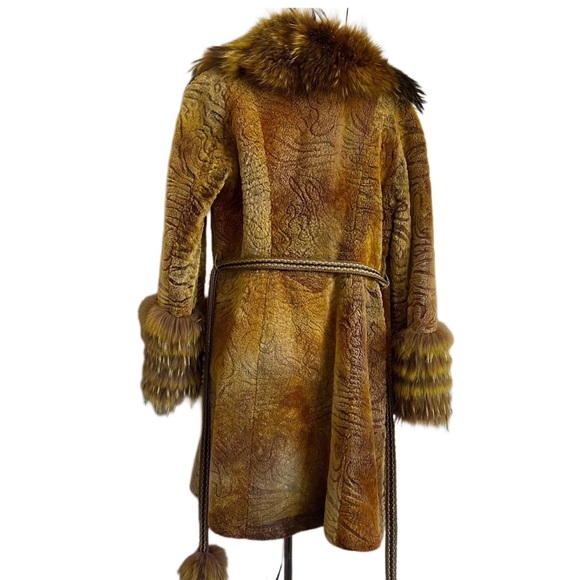 RARE vtg 1970s 100% authentic lamb skin Racoon Fur trim Yellow coat Penny lane - Picture 15 of 15